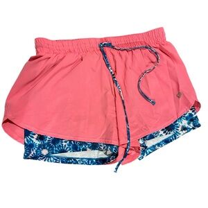 Active USA Pink Shorts with Blue Trim & Built In Biker Shorts